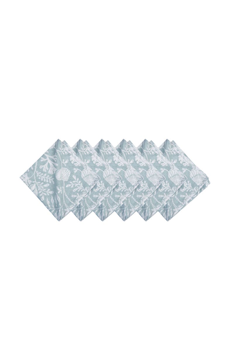 Seafoam Reef Cotton Napkins, Set of 6 - Nautical Coral & Seaweed, Main, color, White