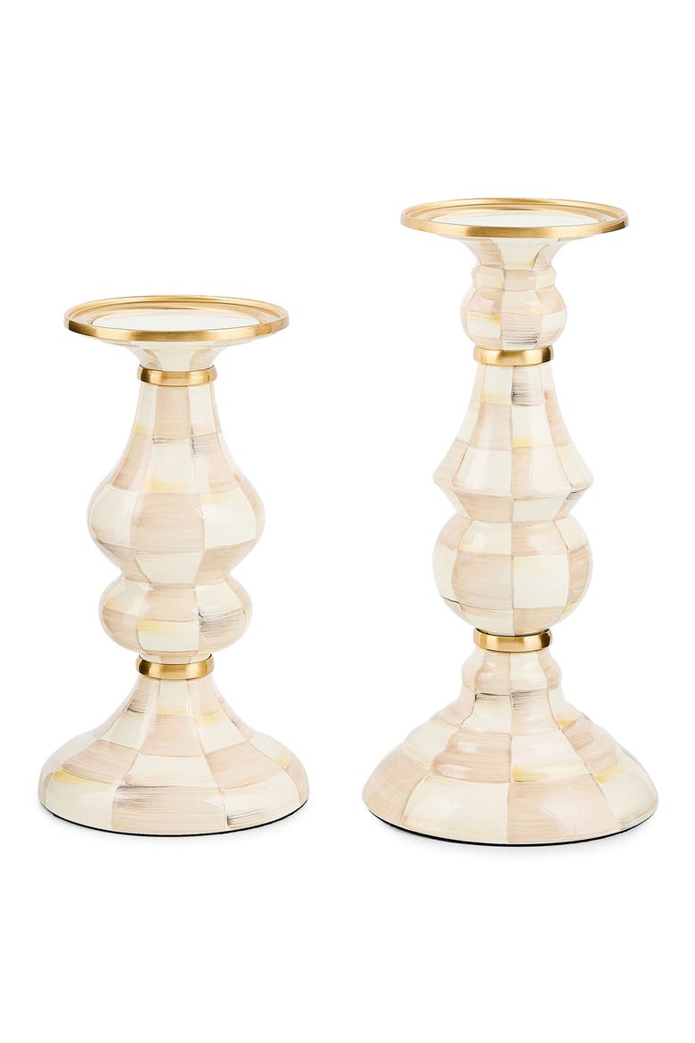 Mocha Check Medium Pillar Candleholder, Alternate, color, BEIGE/WHITE