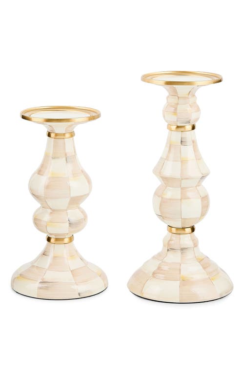 Mackenzie-childs Mackenzie Childs Mocha Check Medium Pillar Candleholder In Neutral