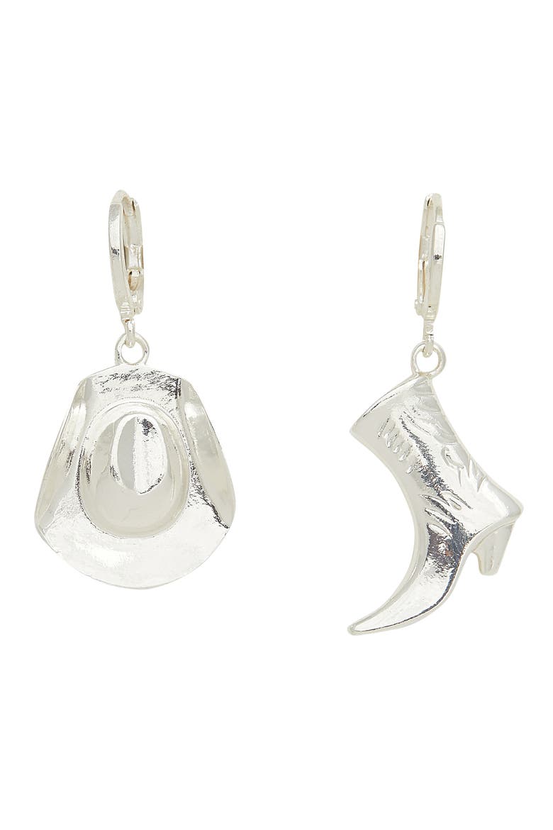 Faye Mismatched Western Drop Earrings, Main, color, SILVER