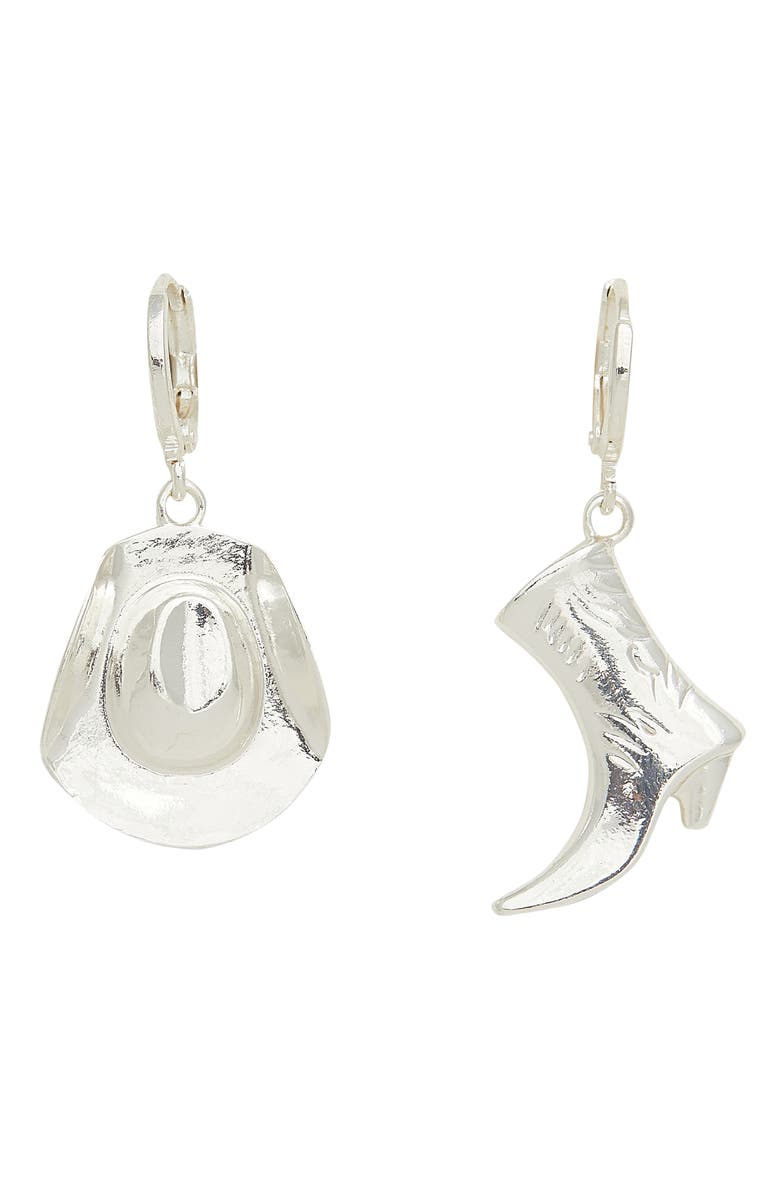 Petit Moments Faye Mismatched Western Drop Earrings, Main, color, Silver