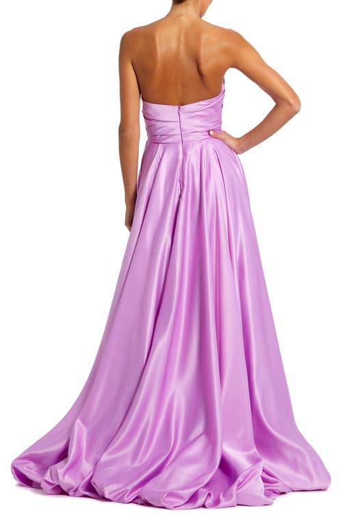 Mac Duggal Strapless Ruched Gown In Orchid