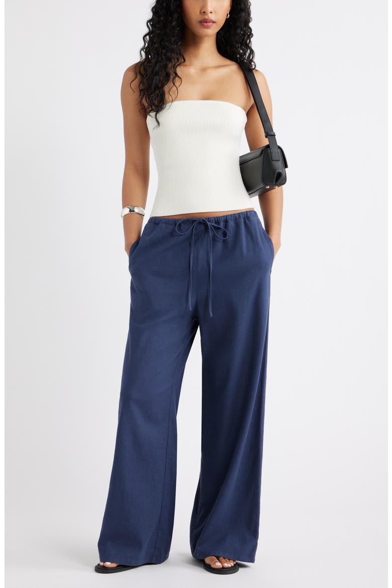 Linen Blend Wide Leg Pants, Alternate, color, NAVY INDIGO