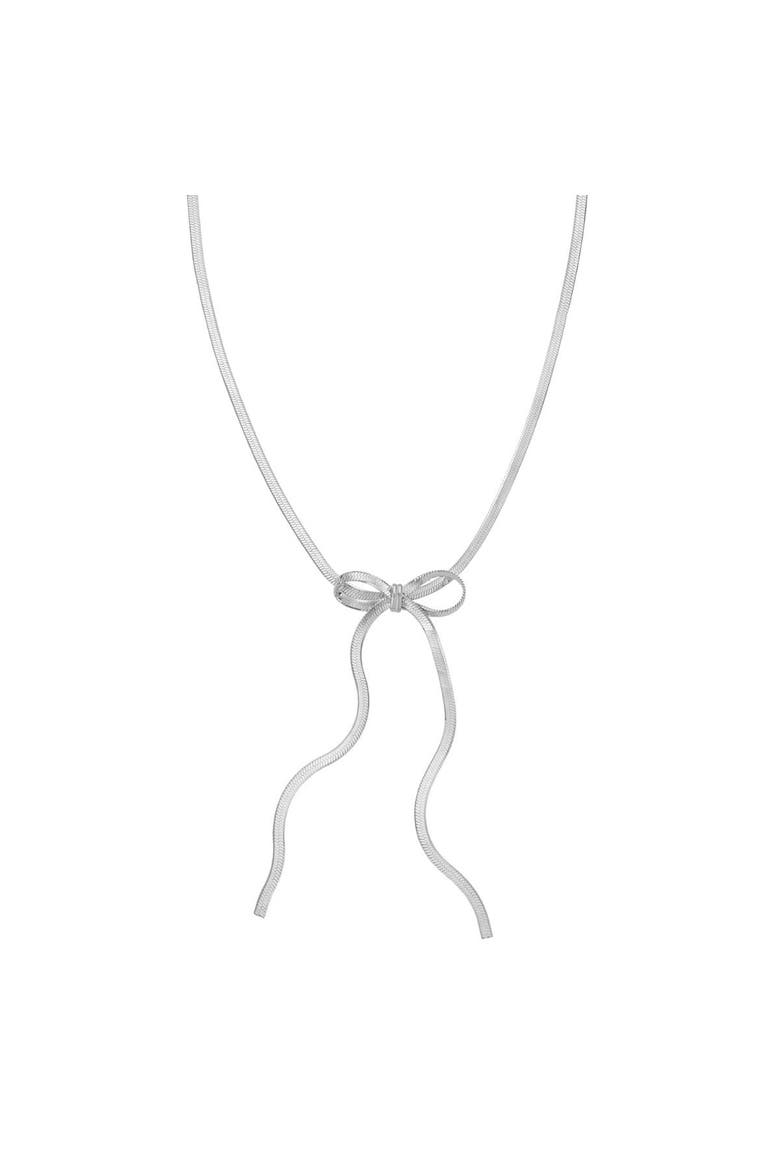 Herringbone Bow Necklace, Main, color, Sterling Silver