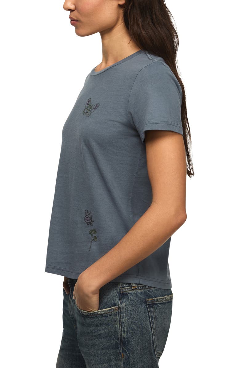 Lucky Brand Floral Butterfly Embroidered T-Shirt, Alternate, color, Flint Stone