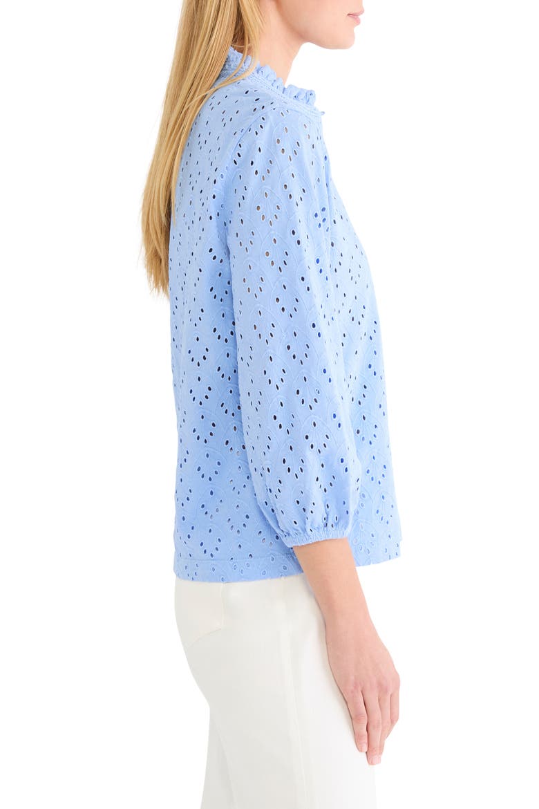 Ruffle Neck Eyelet Top, Alternate, color, FRENCH BLUE