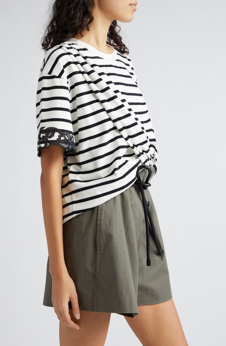 3.1 Phillip Lim Stripe Drape Front T-Shirt, Alternate, color, White Multi Stripe