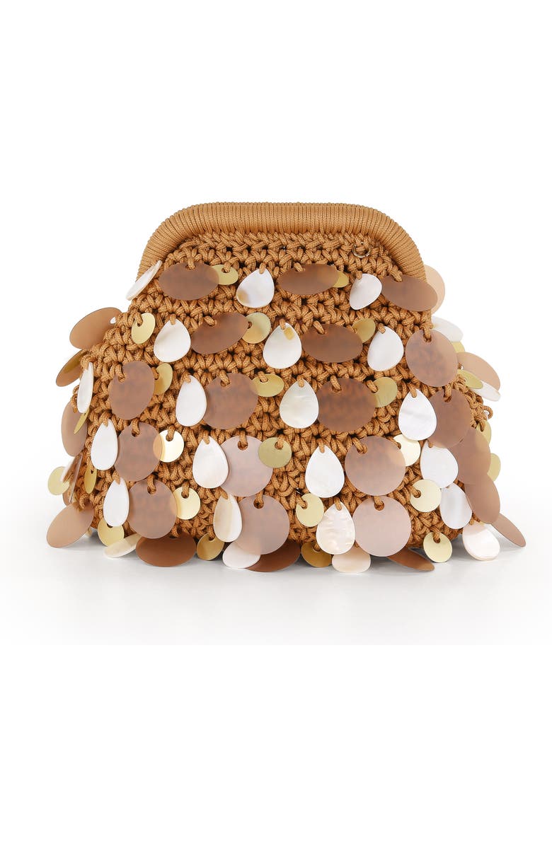 Jewel Badgley Mischka Marigold Crochet Corded Pouch Clutch w. Payette, Main, color, Gold