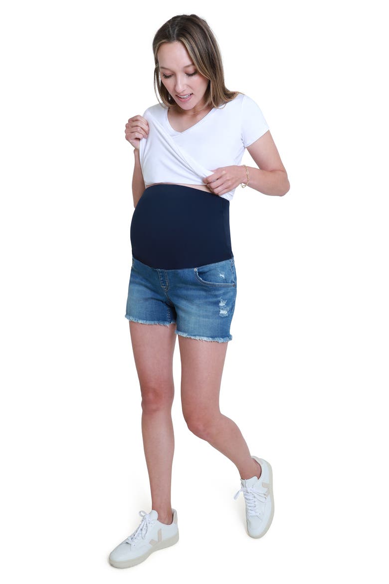 Ingrid & Isabel® Over the Bump Cutoff Denim Maternity Shorts, Alternate, color, MEDIUM WASH