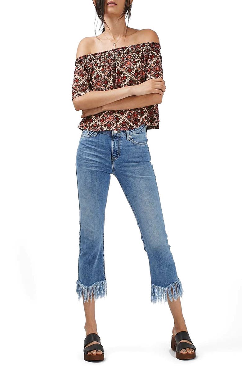 Topshop Scarf Print Off the Shoulder Top, Main, color,