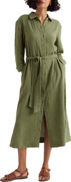 Seasalt Cornwall Whitsand Cove Long Sleeve Organic Cotton Gauze Shirtdress