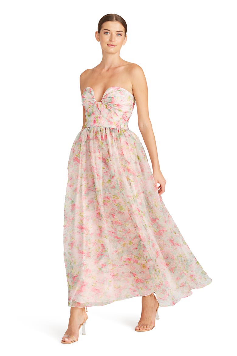 Floral Strapless Organza A-Line Gown, Alternate, color, BABYS BREATH BOUQUET