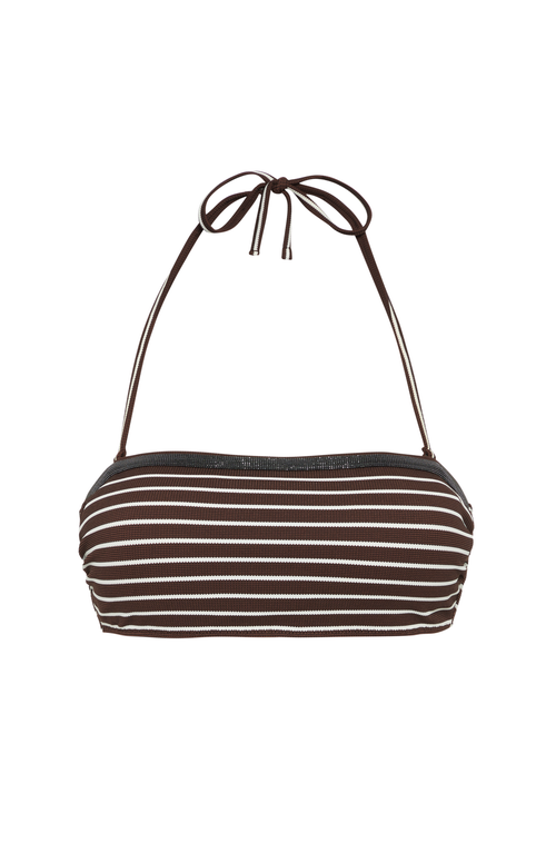 Brunello Cucinelli Striped Woven Halterneck Bikini Top