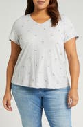 Lucky Brand V-Neck Bouquet Embroidered T-Shirt