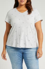 Lucky Brand V-Neck Bouquet Embroidered T-Shirt