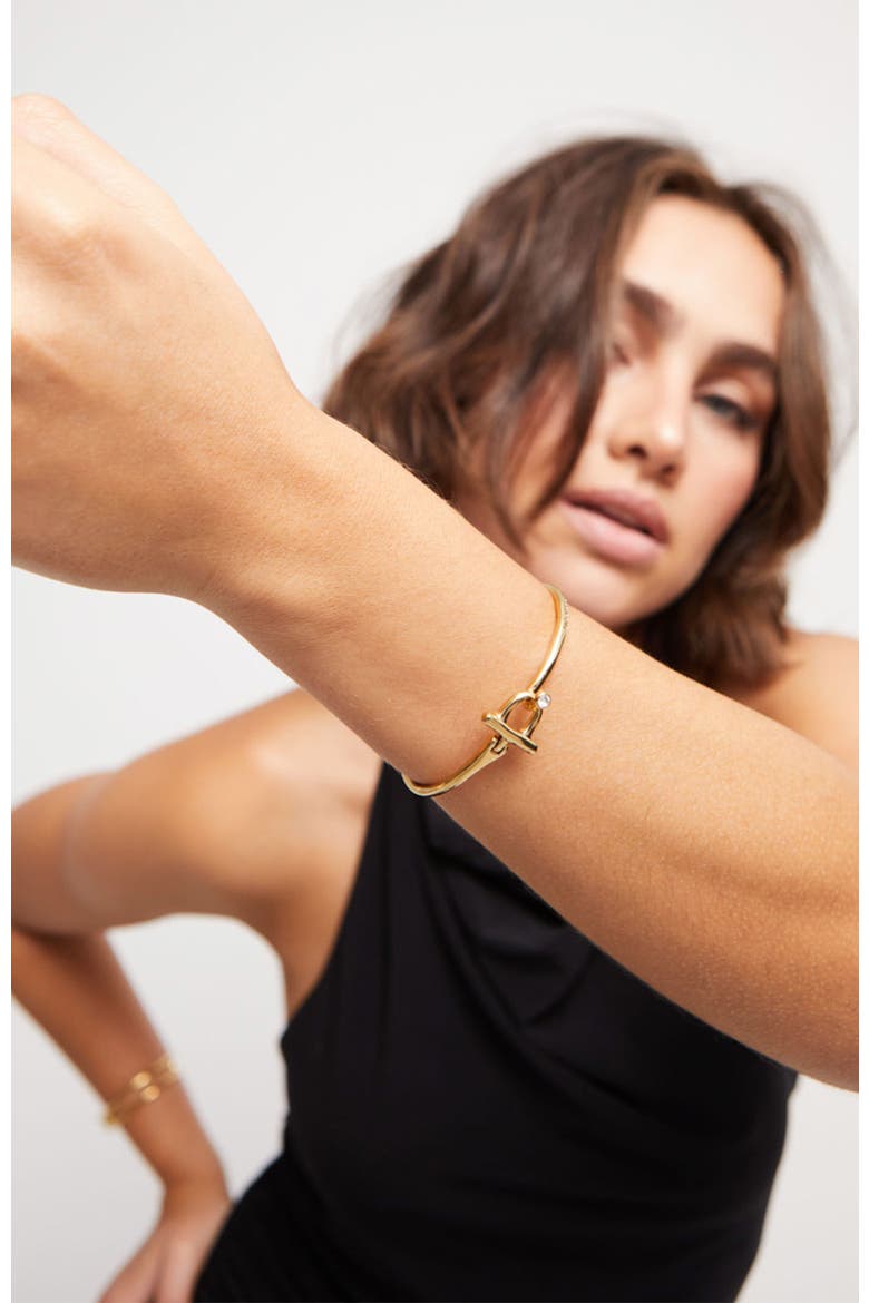 White Topaz Bangle Bracelet, Alternate, color, Gold