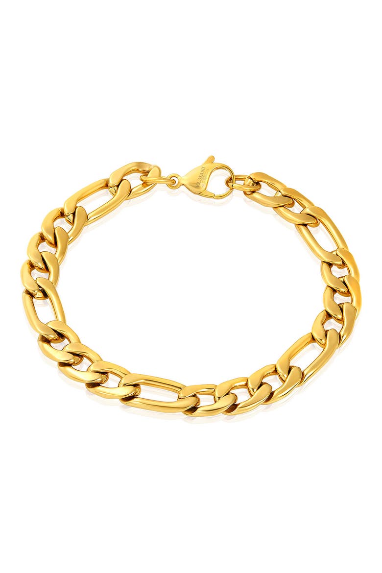 Mens' Stainless Steel Figaro Chain Bracelet, Main, color, GOLD