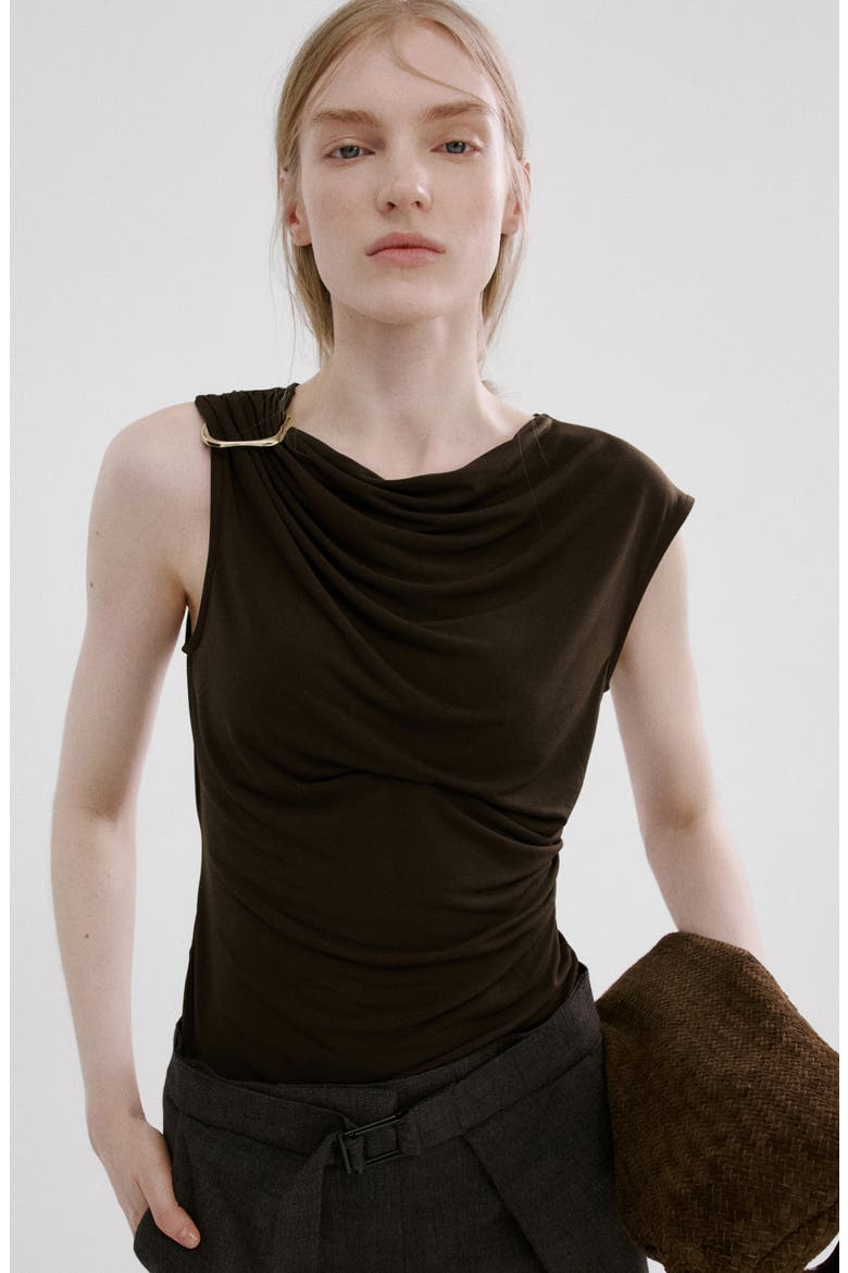 Metal Detail Asymmetric Top, Alternate, color, BROWN