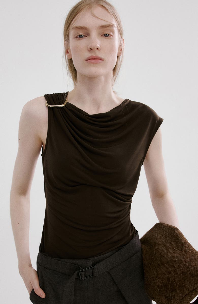 MANGO Metal Detail Asymmetric Top, Alternate, color, Brown