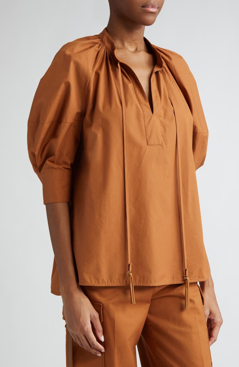 Max Mara Carpi Lantern Sleeve Cotton Poplin Top, Alternate, color,
