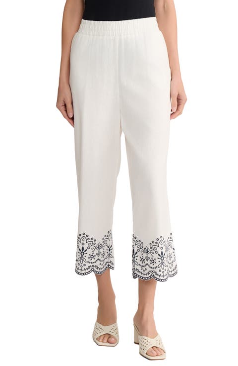 Embroidered Hem Linen Blend Crop Pants (Regular & Petite)