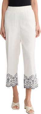 Jones New York Embroidered Hem Linen Blend Crop Pants