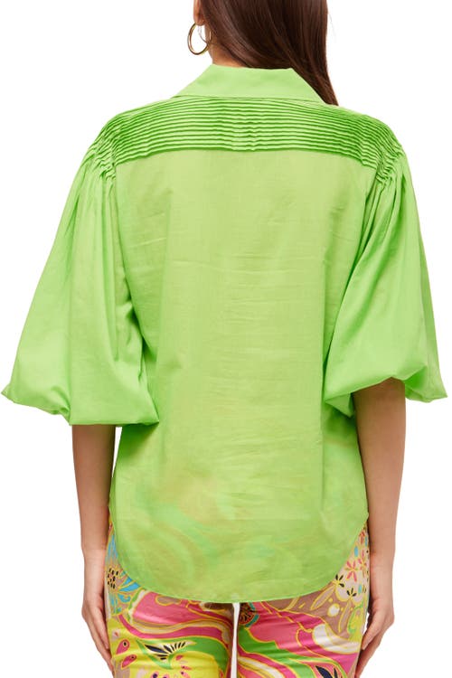 Shop Trina Turk Puff Sleeve Button Up Court Top In Serene Green