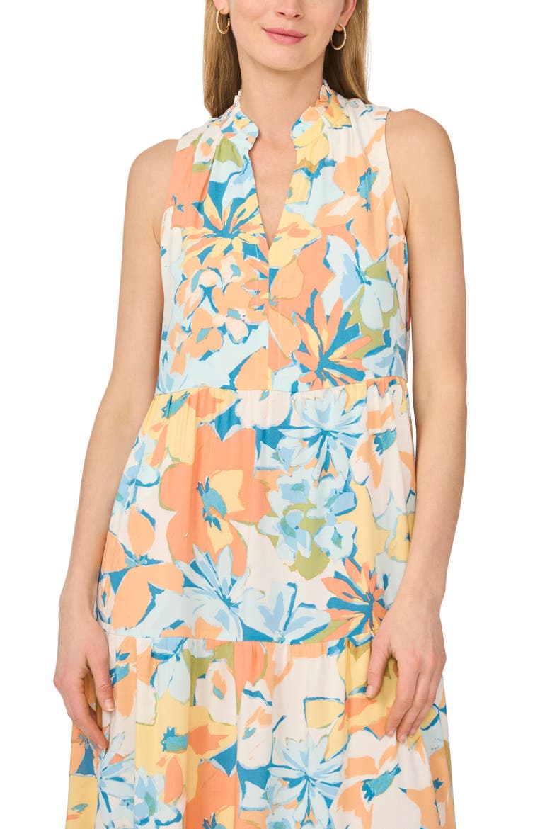 Floral Tiered Maxi Dress, Alternate, color, COOL PEACH