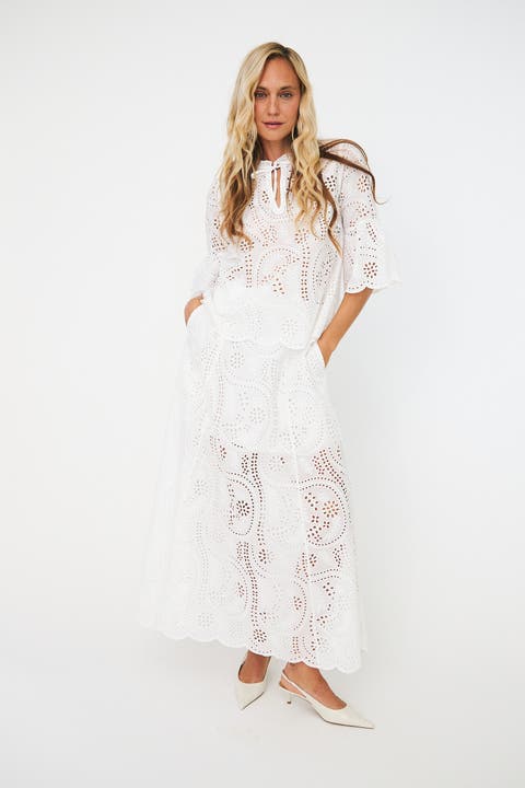 Brizacras Eyelet Tie Neck Blouse