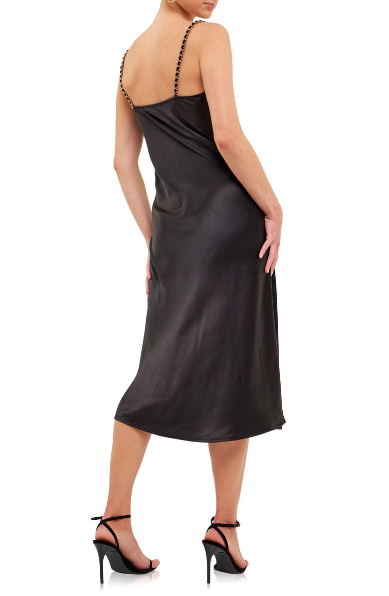 Endless Rose Chain Strap Satin Midi Slipdress, Alternate, color, Black