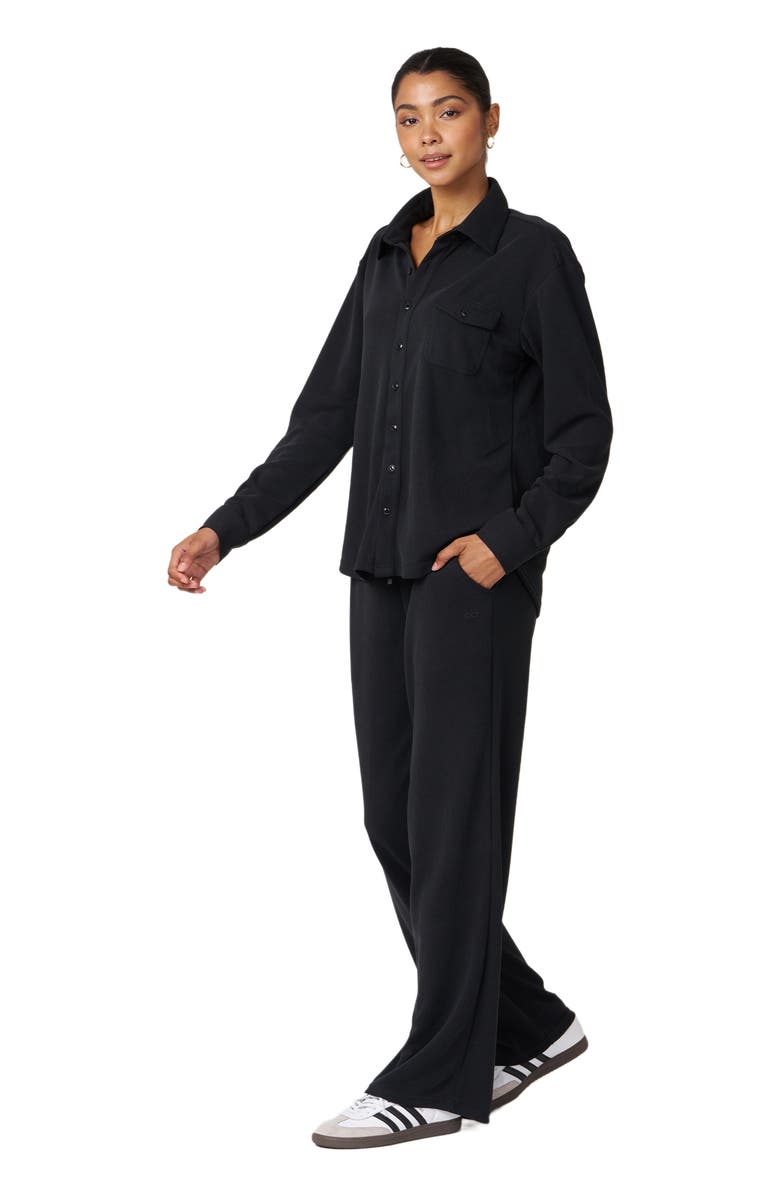 Rebody Active Retreat Waffle Button Down Shirt, Alternate, color, Black
