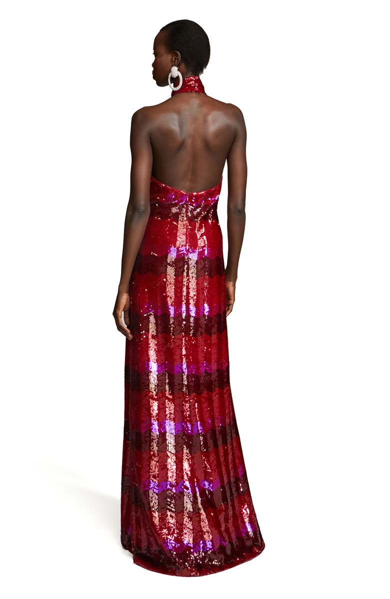 HALSTON Eira Sequin Chevron Halter Neck Gown, Alternate, color, 