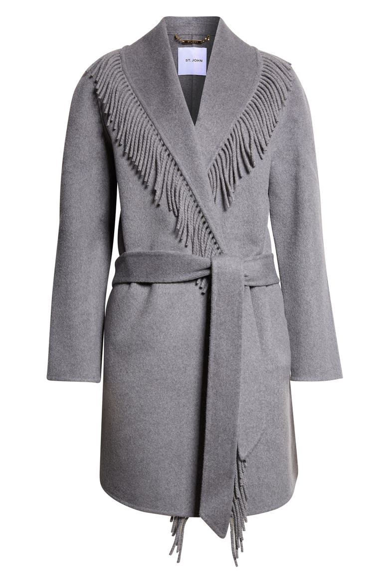 Fringe Double Face Wool & Cashmere Coat, Main, color, LIGHT GREY MELANGE