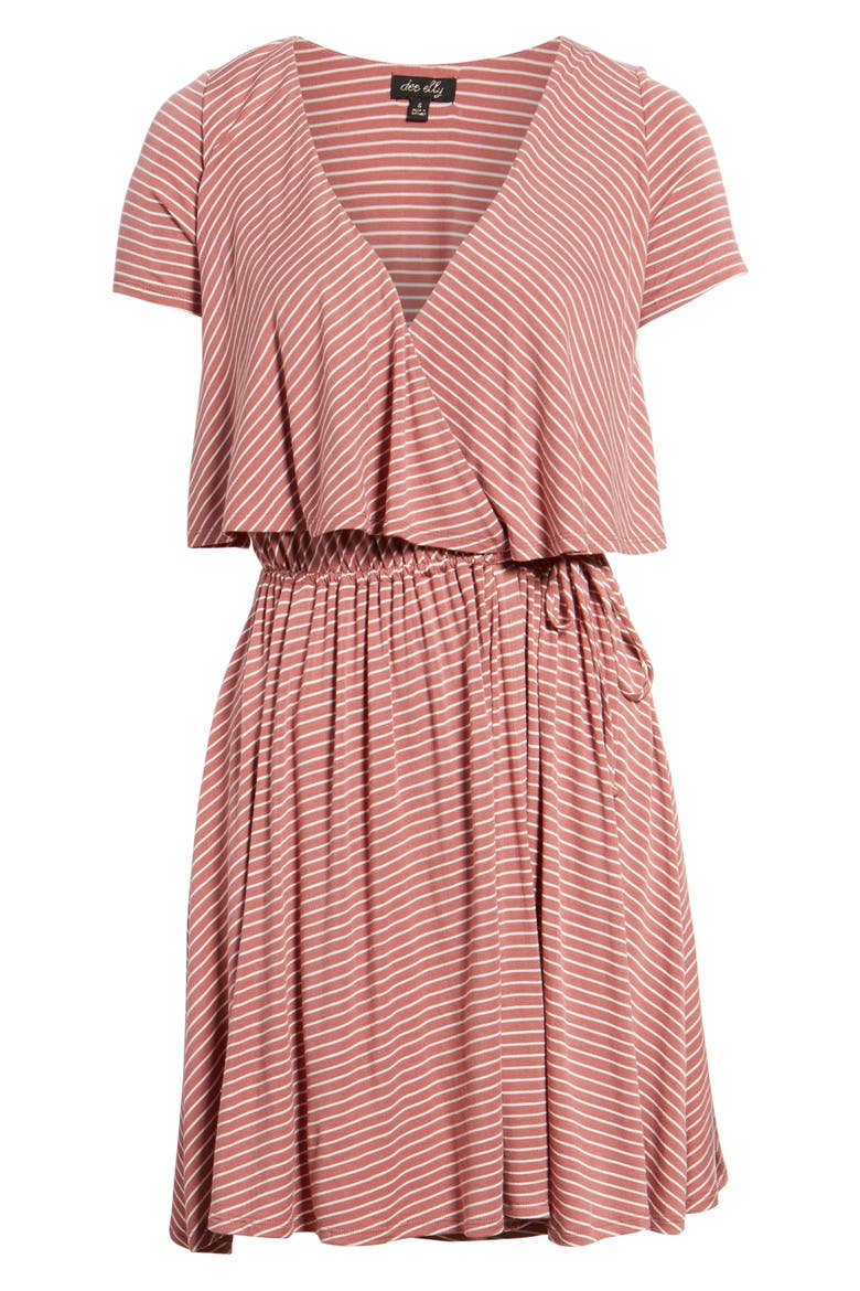 Stripe Flutter Bodice Dress, Alternate, color, MAUVE/ IVORY STRIPE