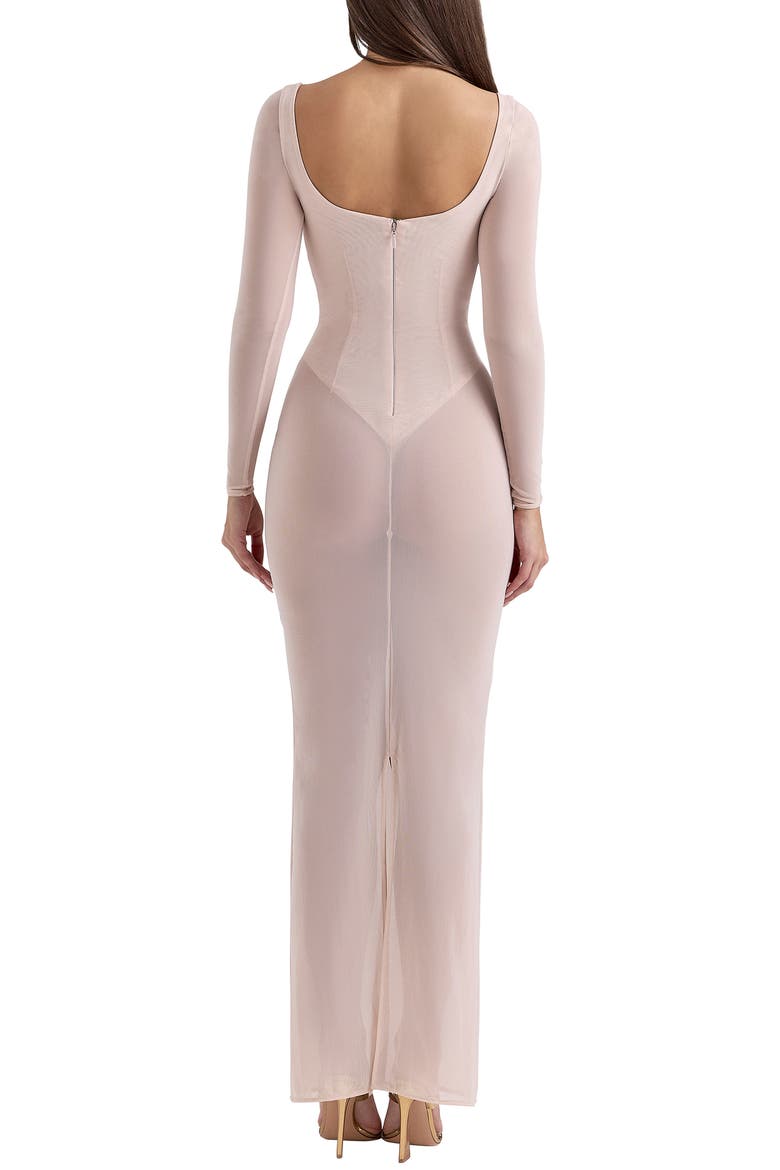 Everly Long Sleeve Sheer Mesh Cocktail Maxi Dress, Alternate, color, SILVER PEONY