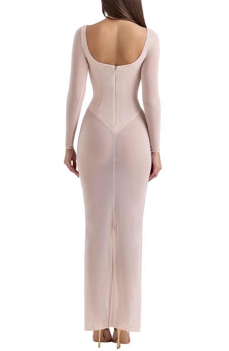 HOUSE OF CB Everly Long Sleeve Sheer Mesh Cocktail Maxi Dress, Alternate, color, Silver Peony