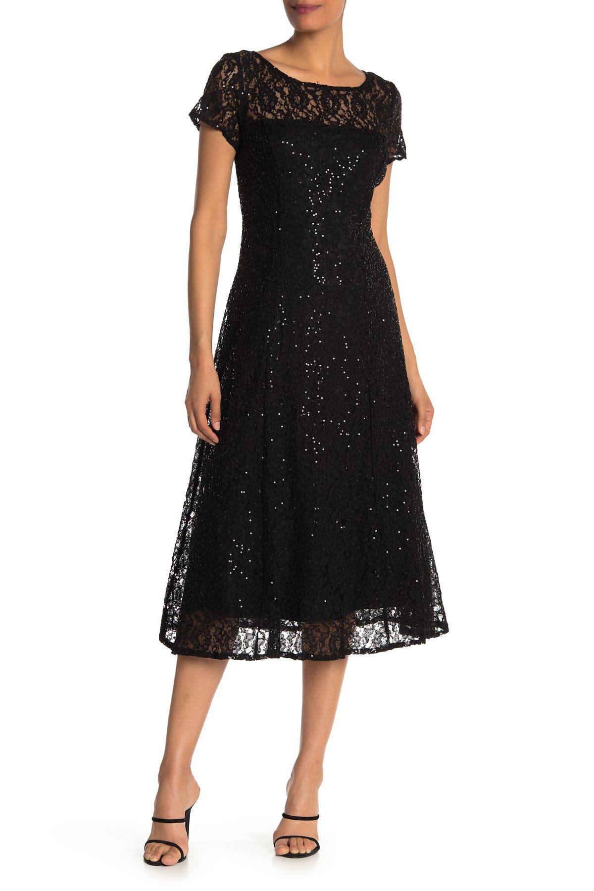 SL Fashions Sequined Lace Midi Dress in Navy, NWT, Size 16 main image 1