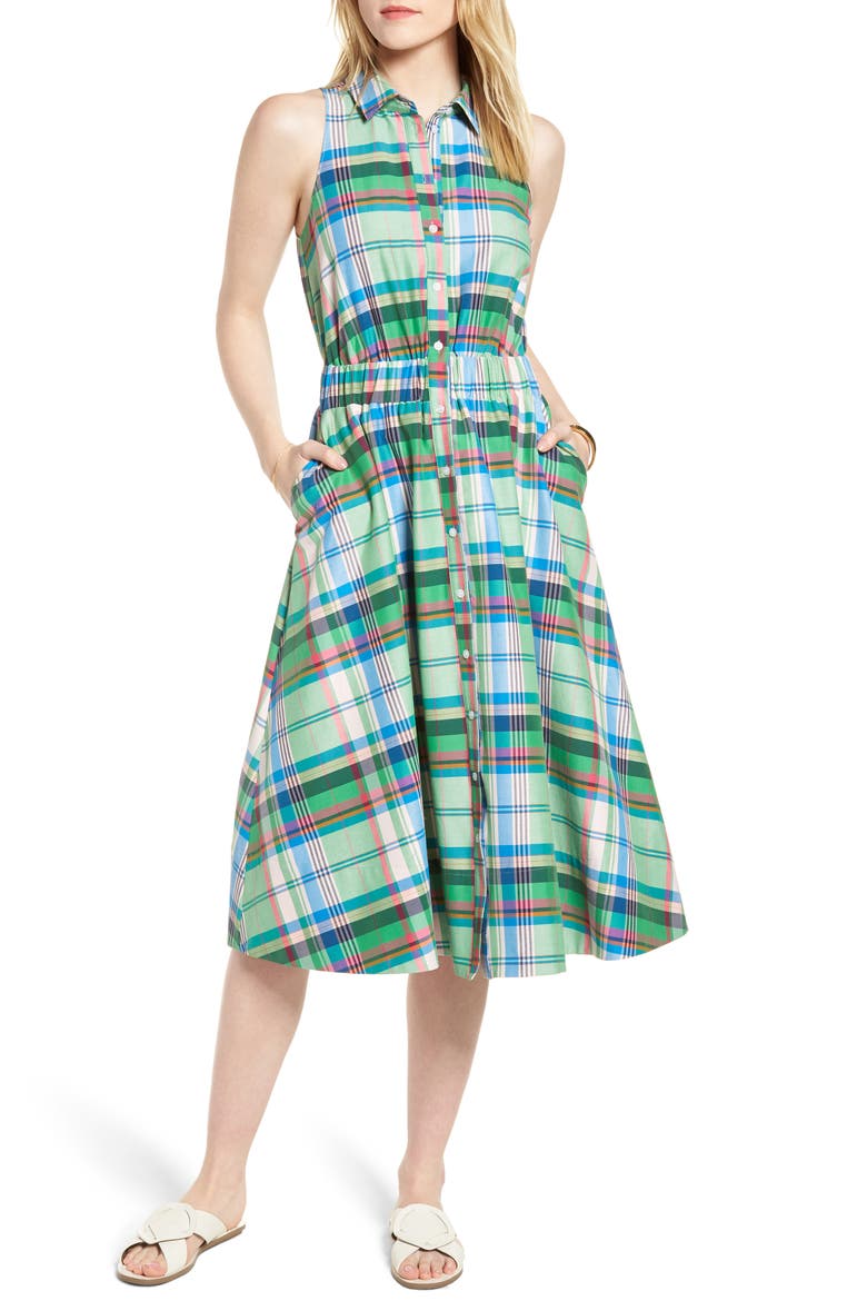 Sleeveless Shirtdress, Main, color, GREEN MULTI PLAID