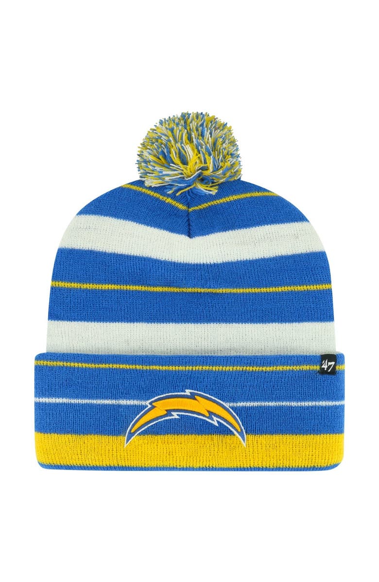 '47 Men's '47 Powder Blue Los Angeles Chargers Powerline Cuffed Knit Hat with Pom, Main, color, Powder Blue