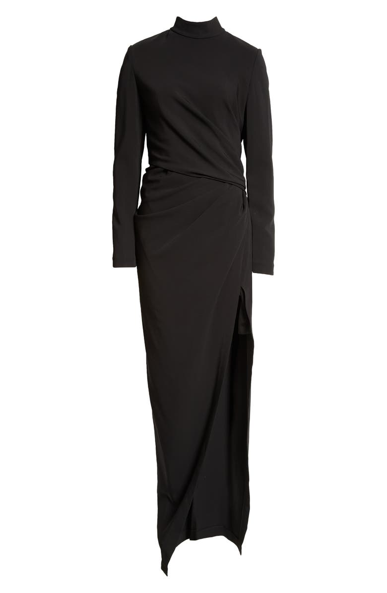 Oscar de la Renta High Slit Long Sleeve Cady Gown, Alternate, color, Black