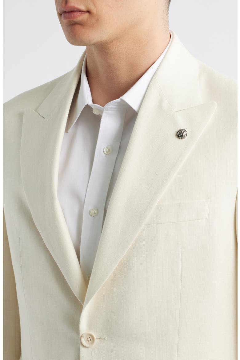 Marco Peak Lapel Wool & Silk Blend Herringbone Sport Coat, Alternate, color, ECRU