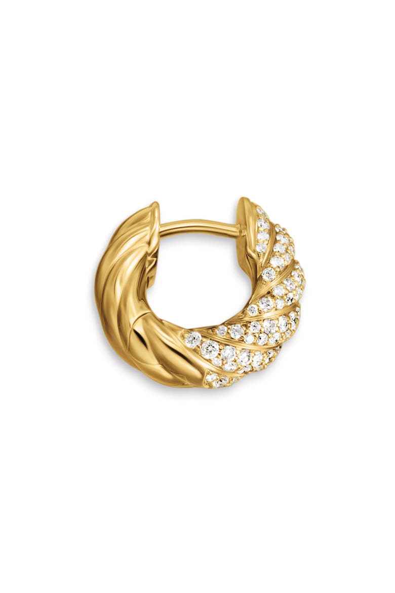 Sculpted Cable Hoop Earrings in 18K Yellow Gold with Diamonds, 14.4mm, Alternate, color, 18K GOLD