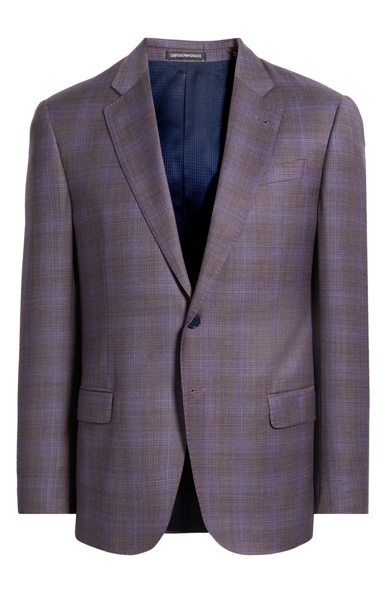 Emporio Armani Plaid Virgin Wool Sport Coat, Main, color, Purple Plaid