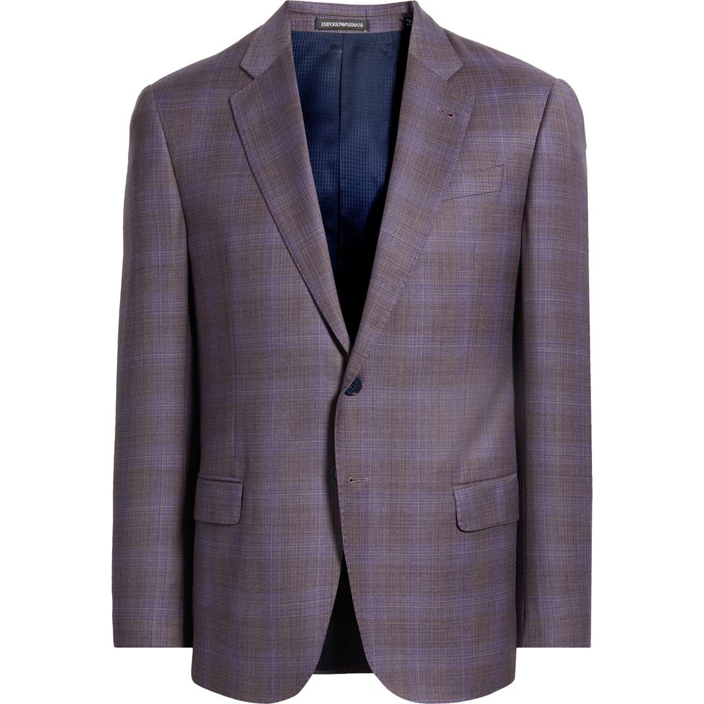 Emporio Armani Plaid Virgin Wool Sport Coat In Purple