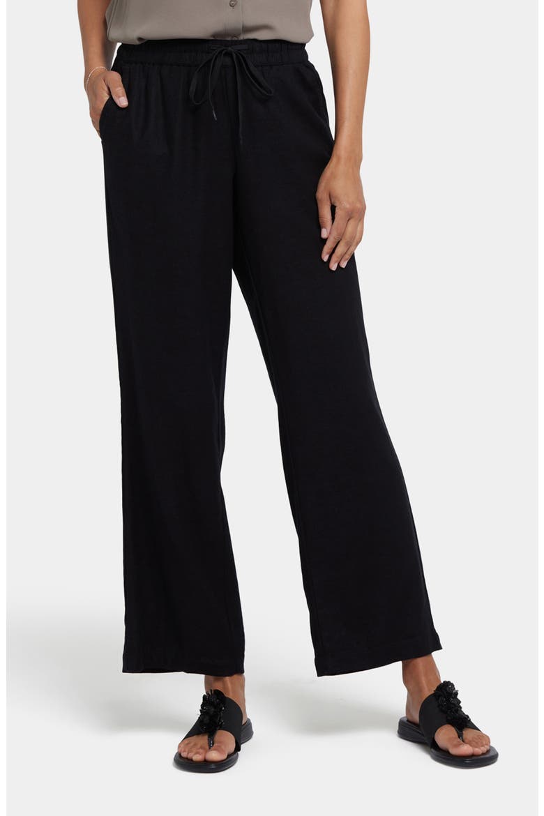 Relaxed Drawstring Linen Blend Pants, Main, color, BLACK
