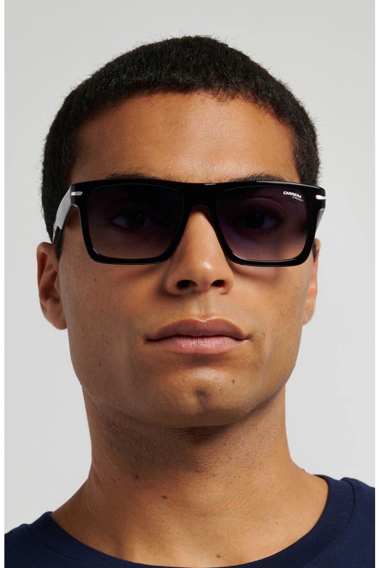 55mm Gradient Rectangular Flat Top Sunglasses, Alternate, color, BLACK BLUE/ DK BLUE SF