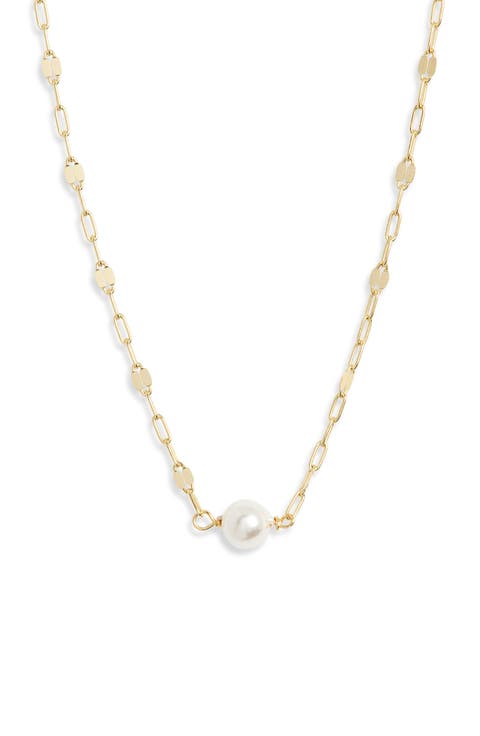 Faux Pearl Oval Link Chain Necklace