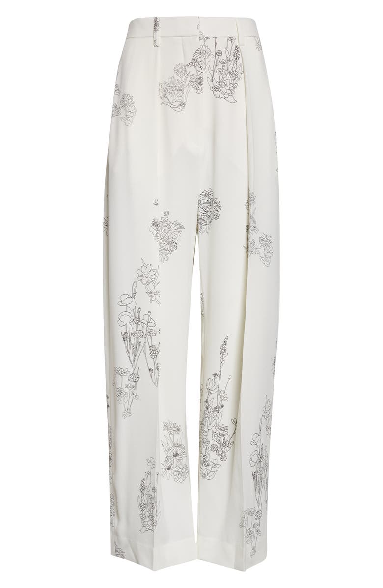 Victoria Beckham Floral Print Pleated Wide Leg Trousers, Main, color, Off White/Black