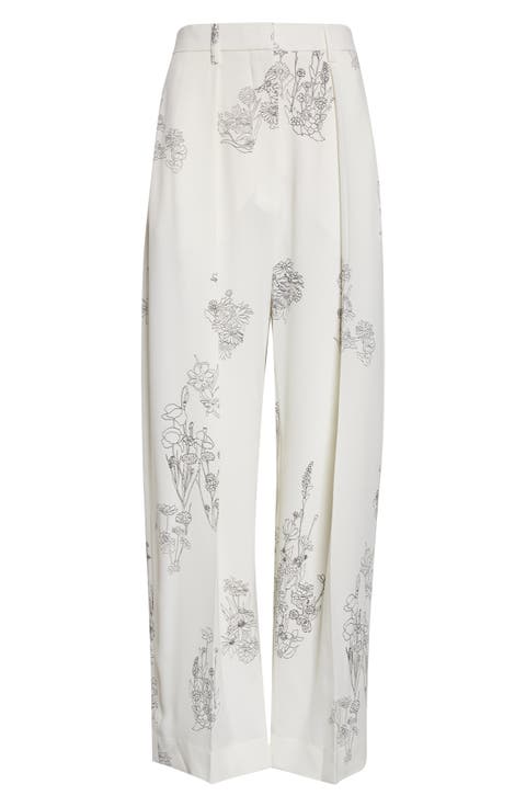 Floral Print Pleated Wide Leg Trousers