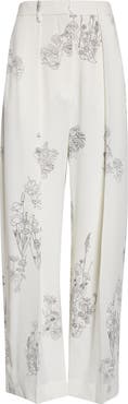 Victoria Beckham Floral Print Pleated Wide Leg Trousers
